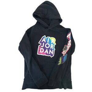Air Jordan Pullover Hoodie Black Sweatshirt Kids Large L Graphic Streetwear‎
